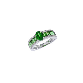 Diamond and tsavorite ring. Tsavorite ring. Ring with green stones. Eternity ring.
