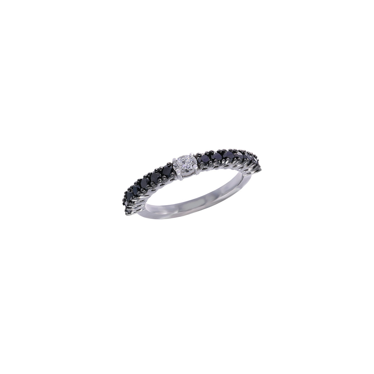 White and black diamond ring. Black diamond eternity ring. Eternity ring. Oval diamond ring.