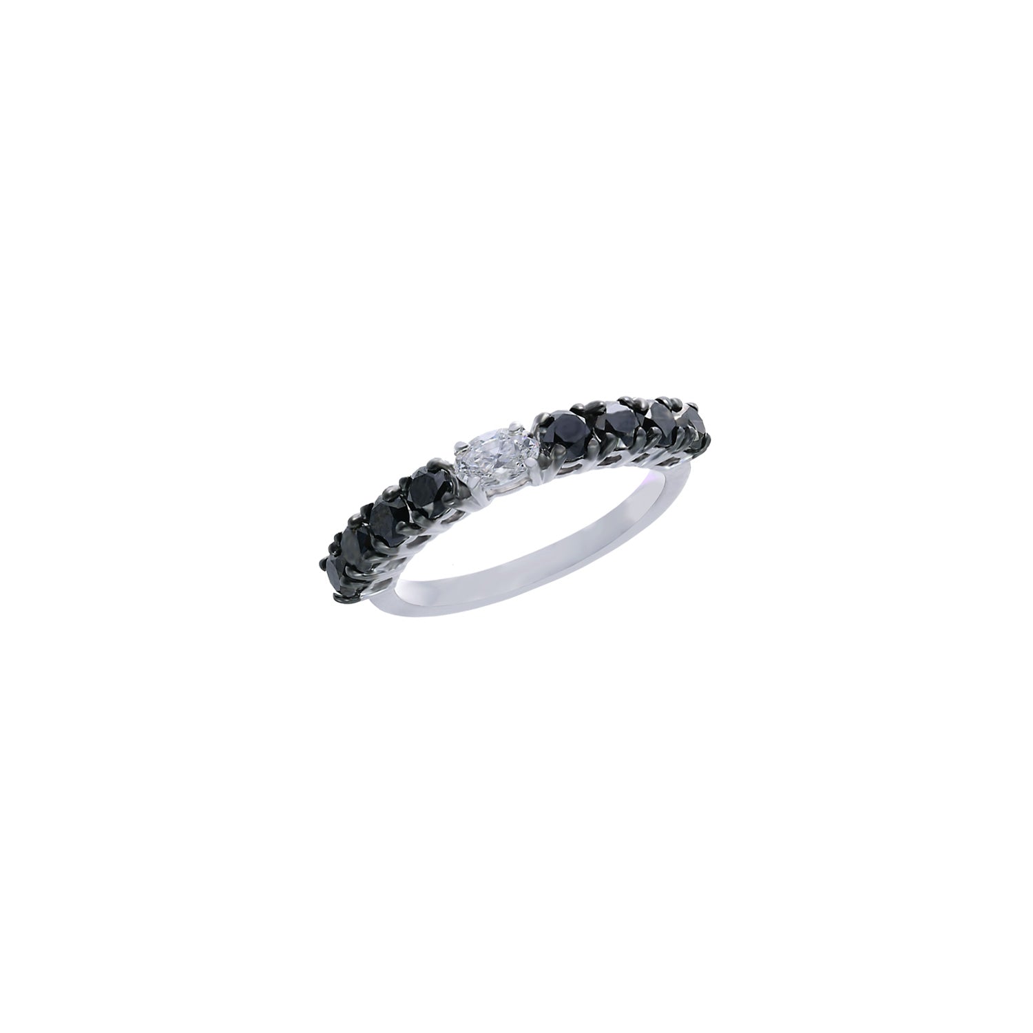 White and black diamond ring. Black diamond eternity ring. Eternity ring. Oval diamond ring.
