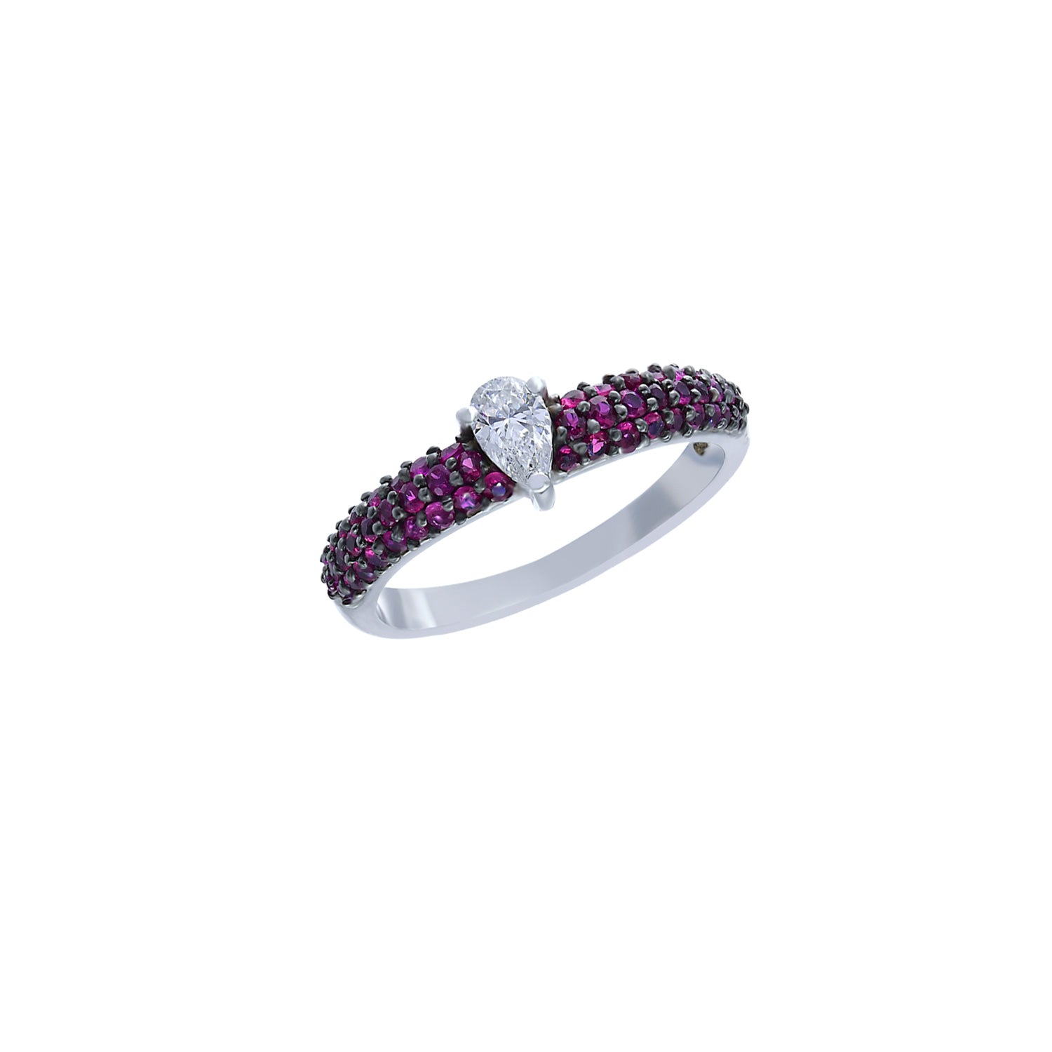 Diamond engagement ring. Pear shaped diamond ring,. Diamond and ruby ring..